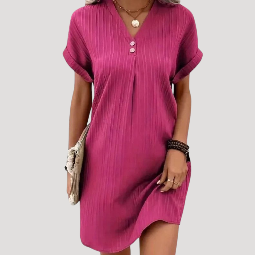 Casual Short Dress for Women with Textured V-Neck
