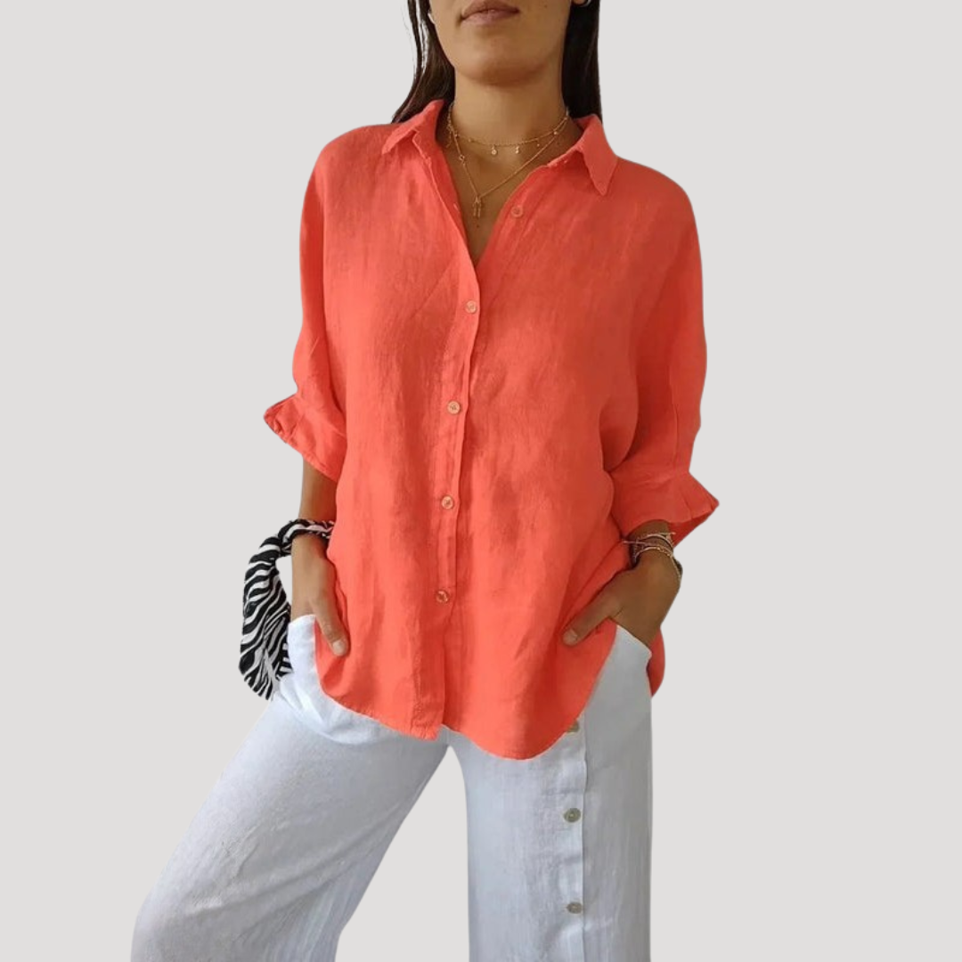 Fluid and Loose Linen Blouse with Long Sleeves