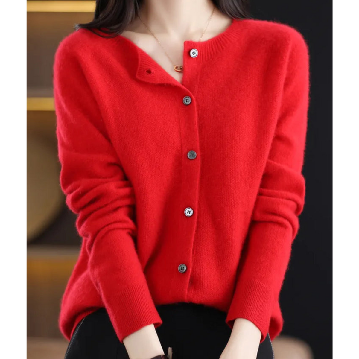 Deliane | Merino Wool & Cashmere Cardigan for Women – Elegant O-Neck Winter Knit
