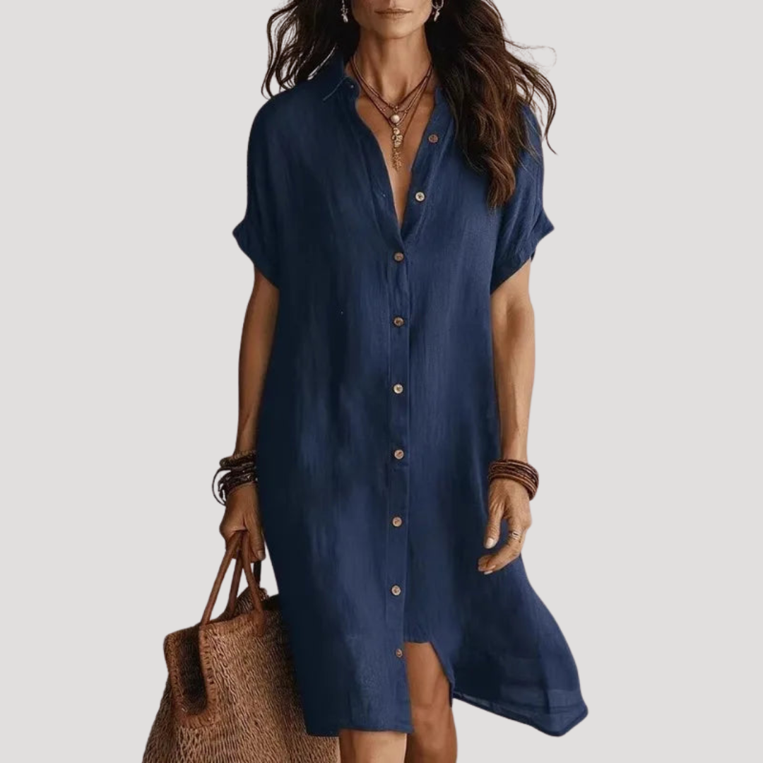 Casual Long Shirt Dress for Women V-Neck