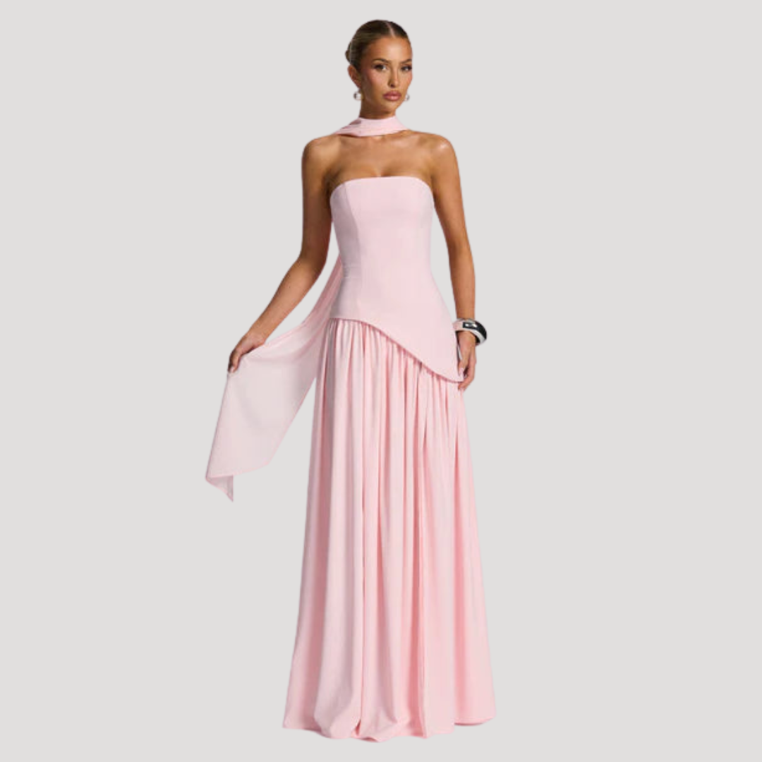 Elegant Pleated Strapless Long Evening Dress