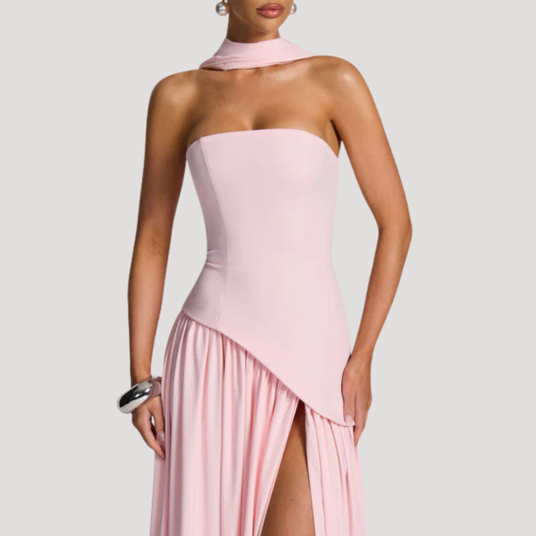 Elegant Pleated Strapless Long Evening Dress