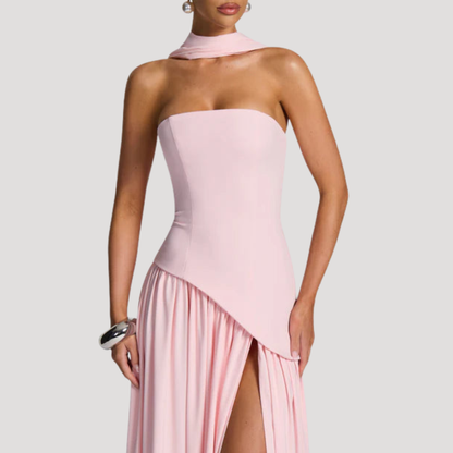 Elegant Pleated Strapless Long Evening Dress