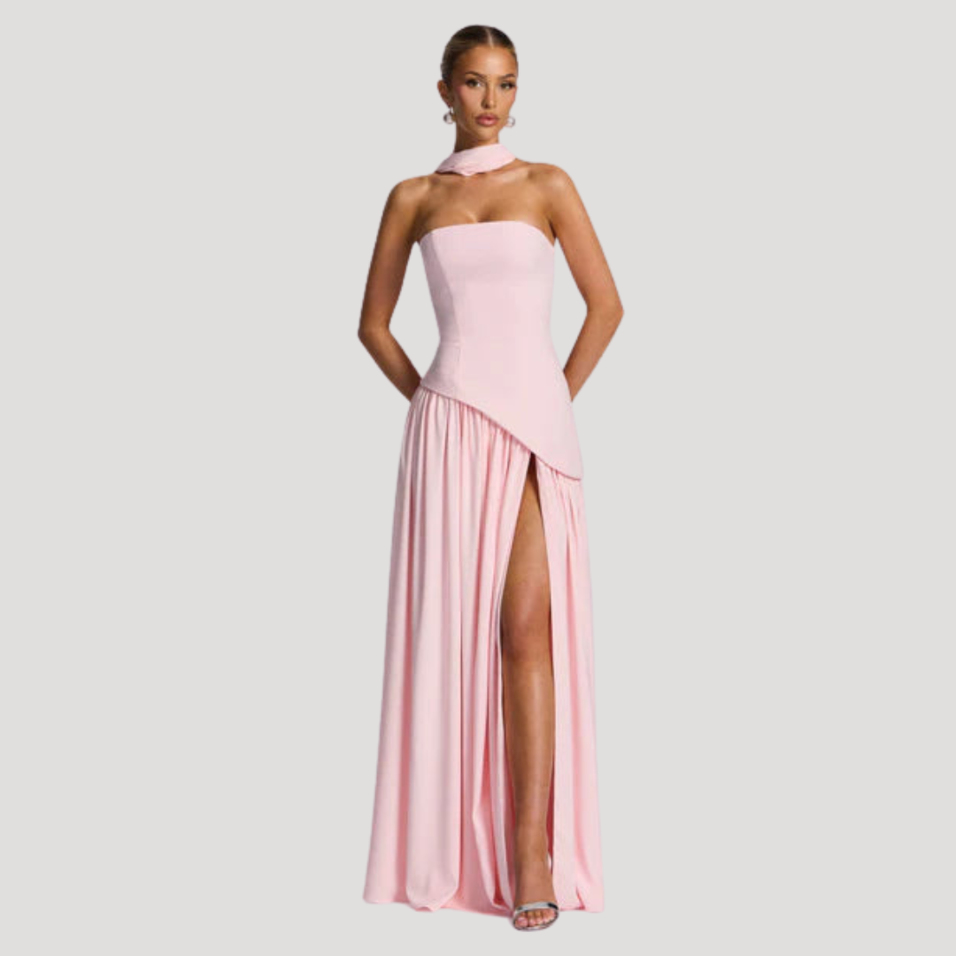 Elegant Pleated Strapless Long Evening Dress