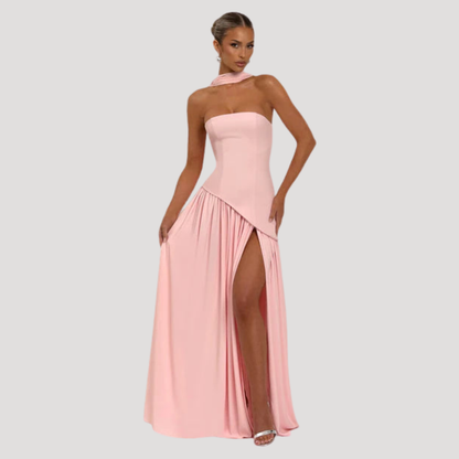 Elegant Pleated Strapless Long Evening Dress