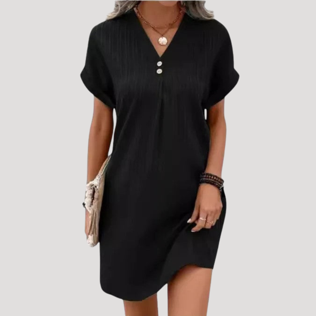 Casual Short Dress for Women with Textured V-Neck