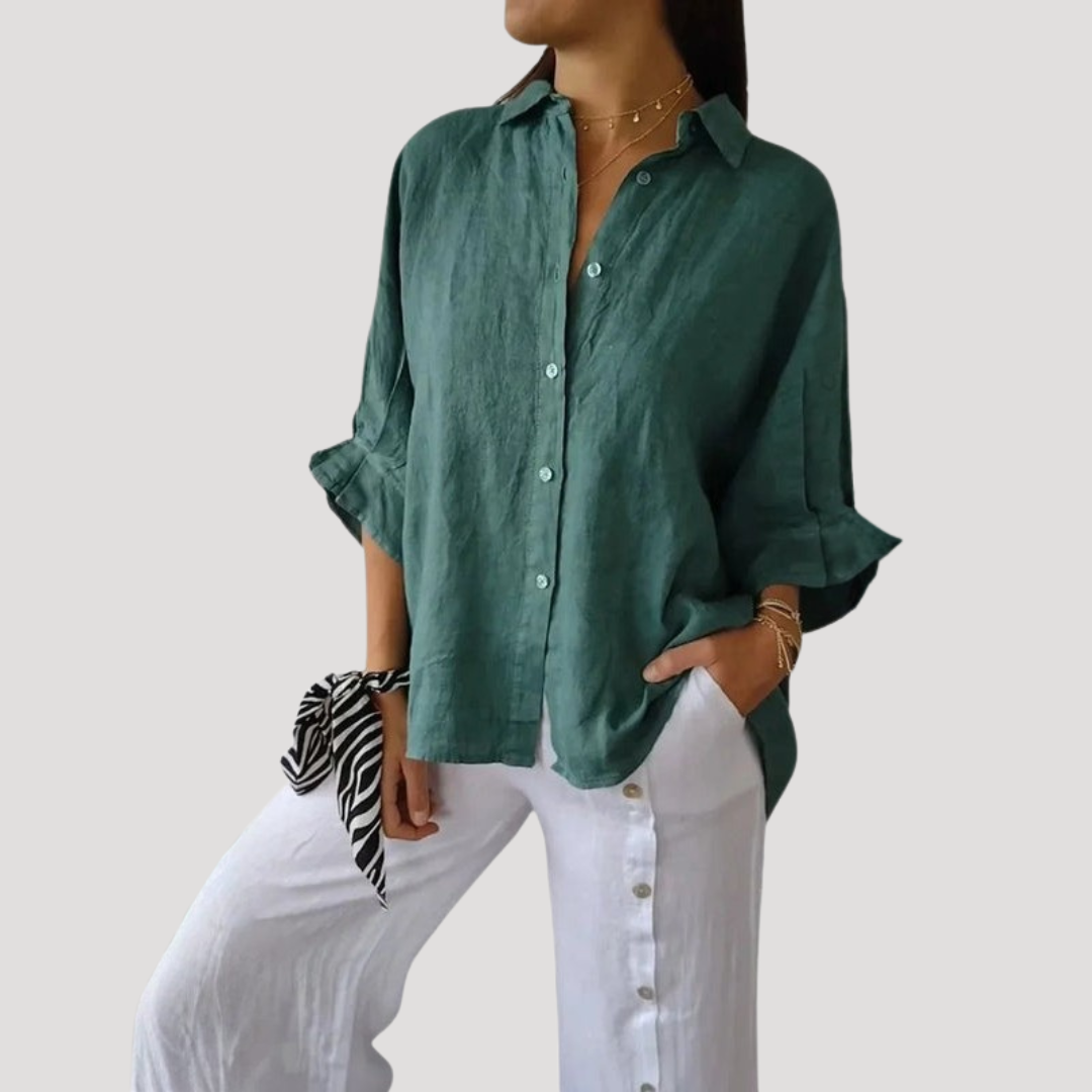 Fluid and Loose Linen Blouse with Long Sleeves