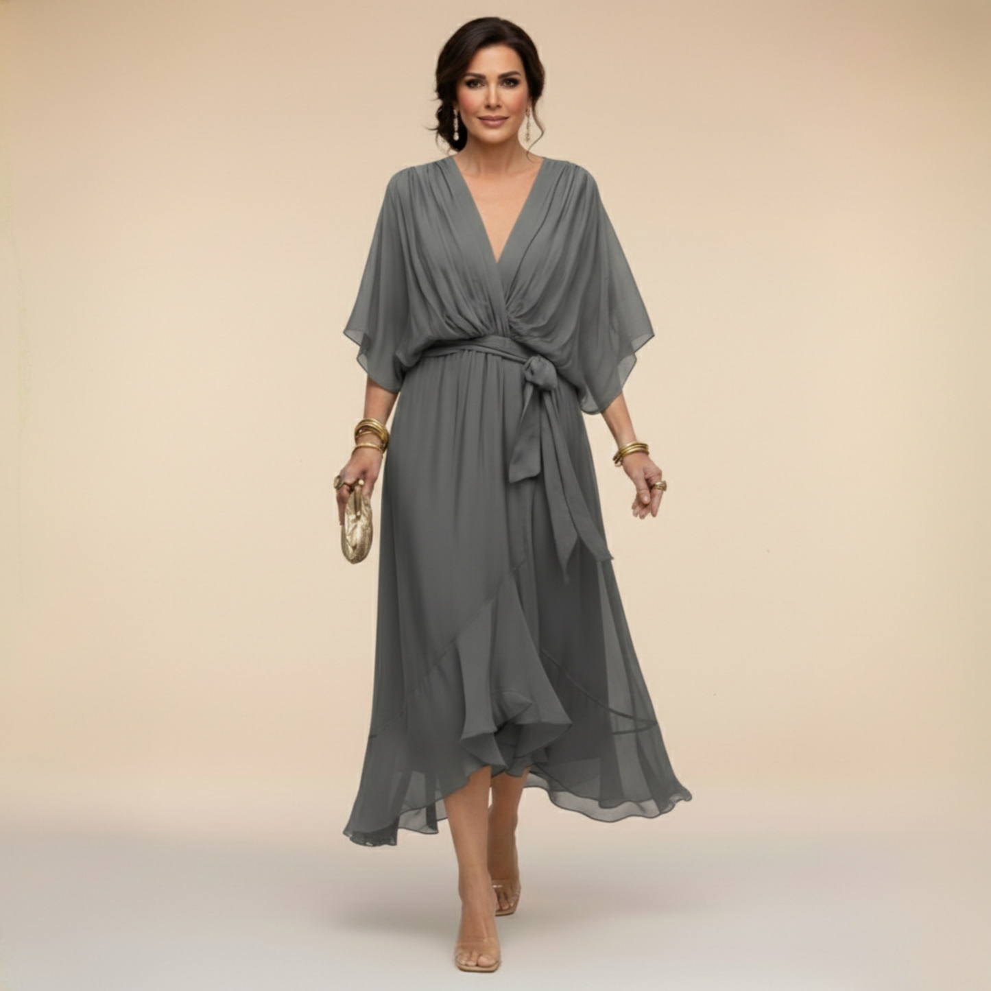 Monica Elegant Chiffon Midi Dress