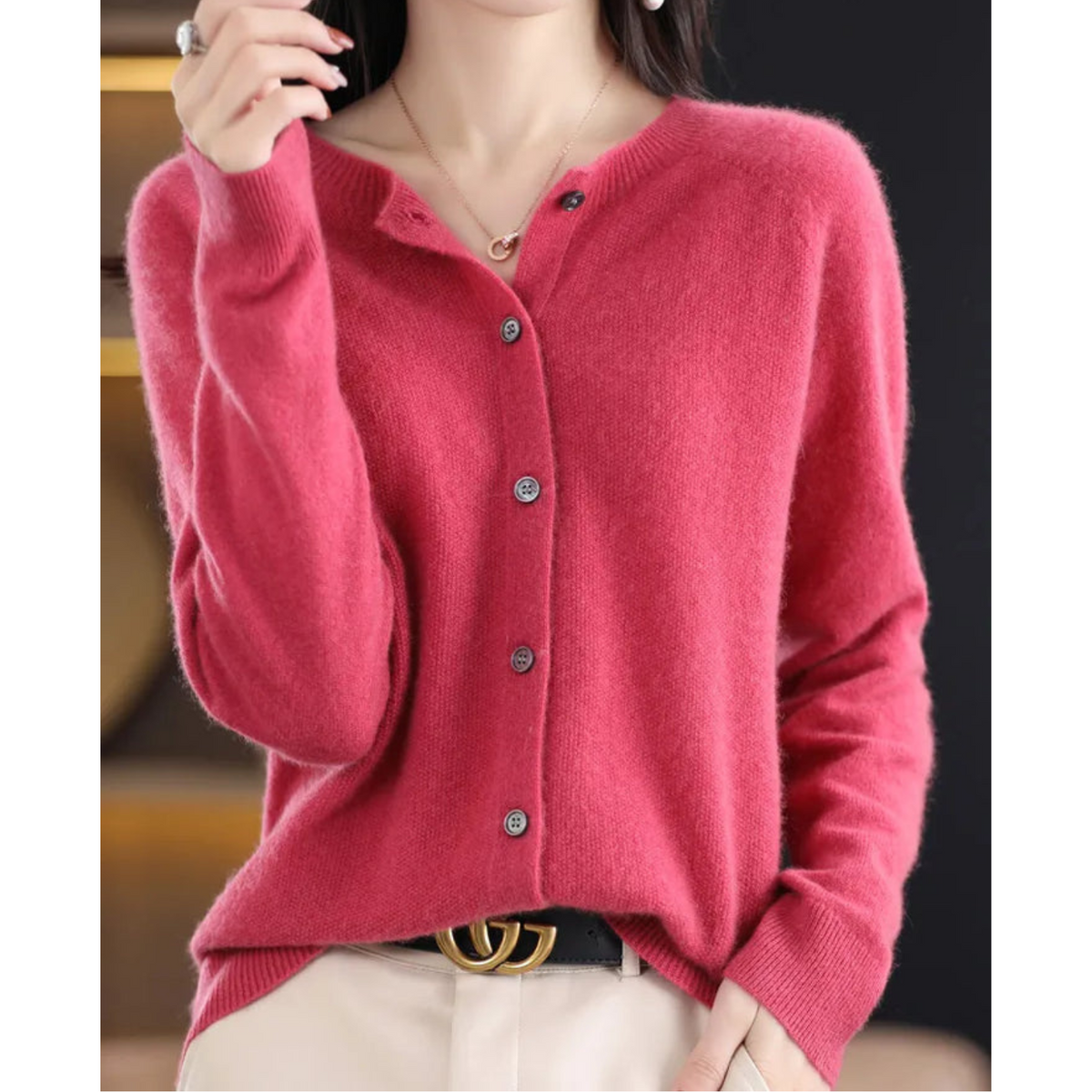 Deliane | Merino Wool & Cashmere Cardigan for Women – Elegant O-Neck Winter Knit