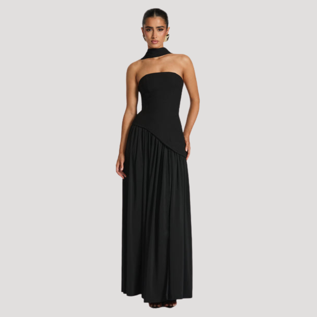 Elegant Pleated Strapless Long Evening Dress