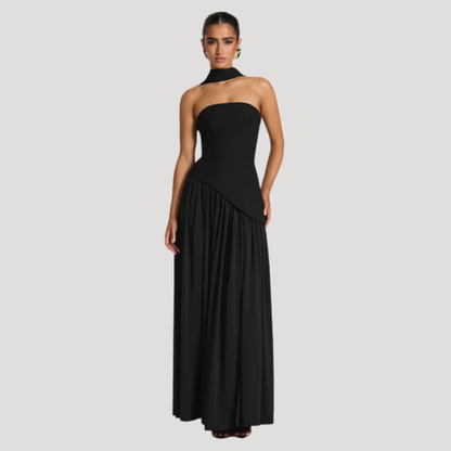 Elegant Pleated Strapless Long Evening Dress