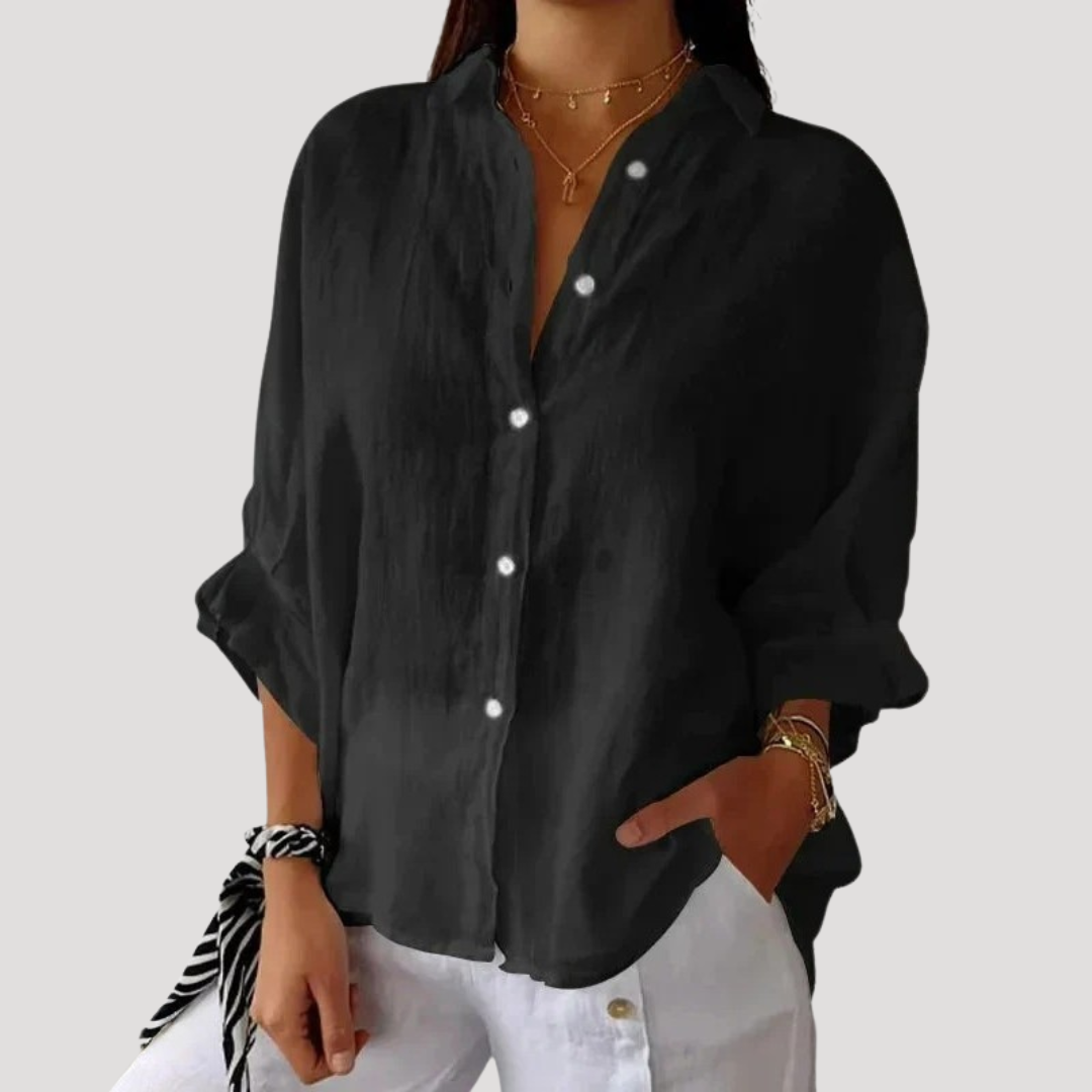 Fluid and Loose Linen Blouse with Long Sleeves