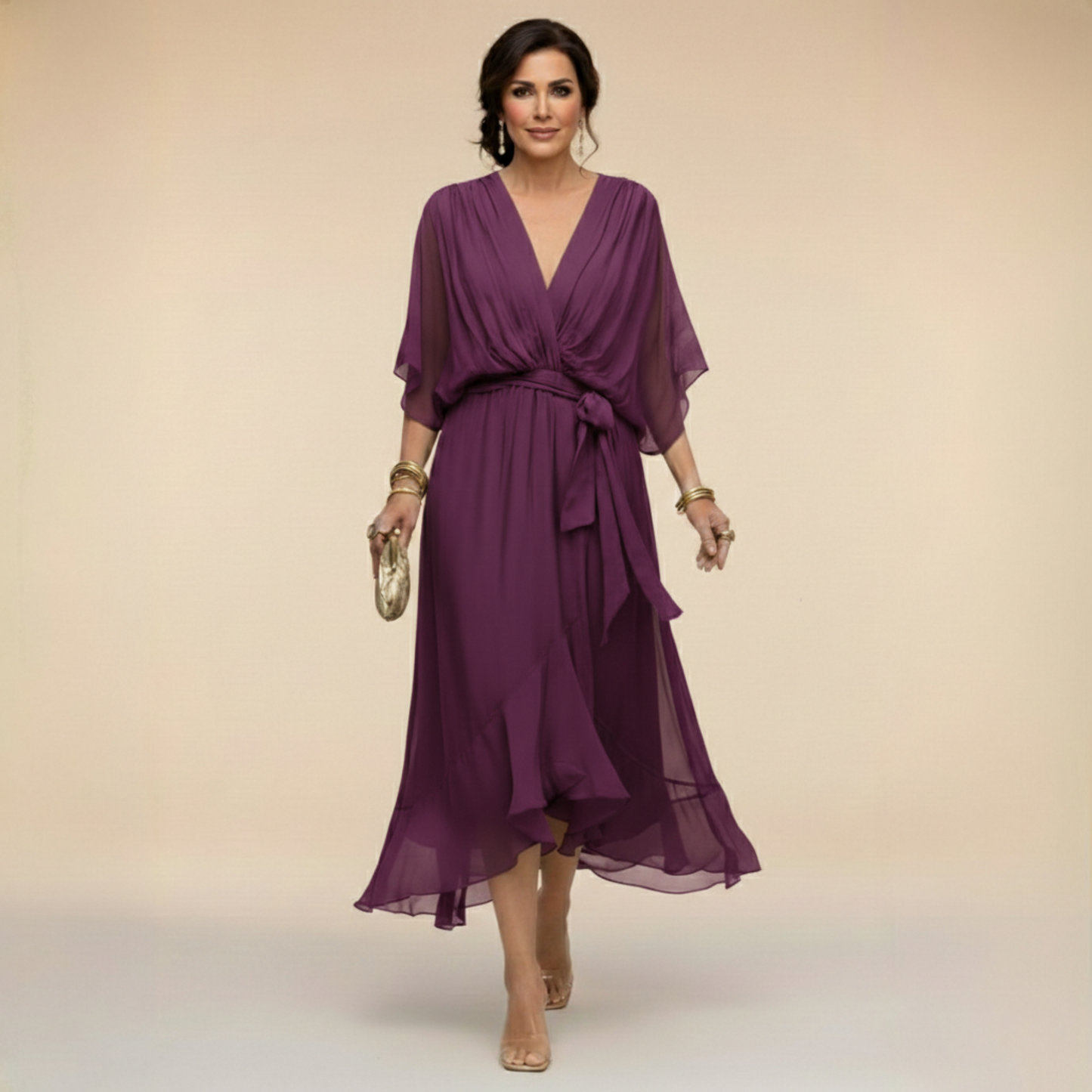 Monica Elegant Chiffon Midi Dress