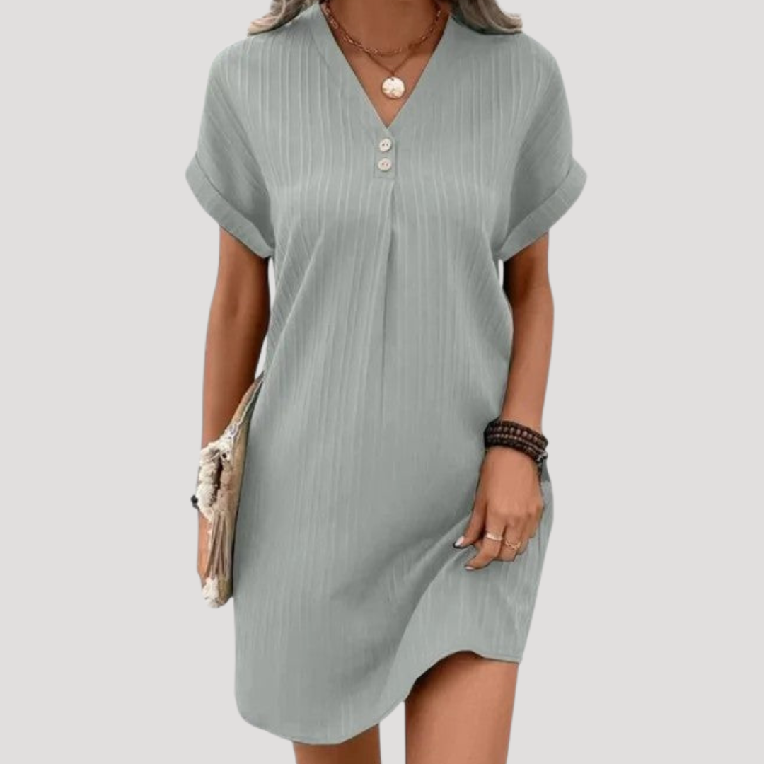 Casual Short Dress for Women with Textured V-Neck