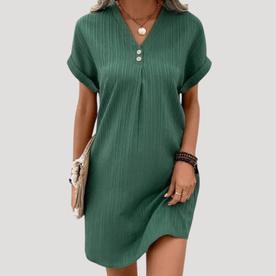 Casual Short Dress for Women with Textured V-Neck