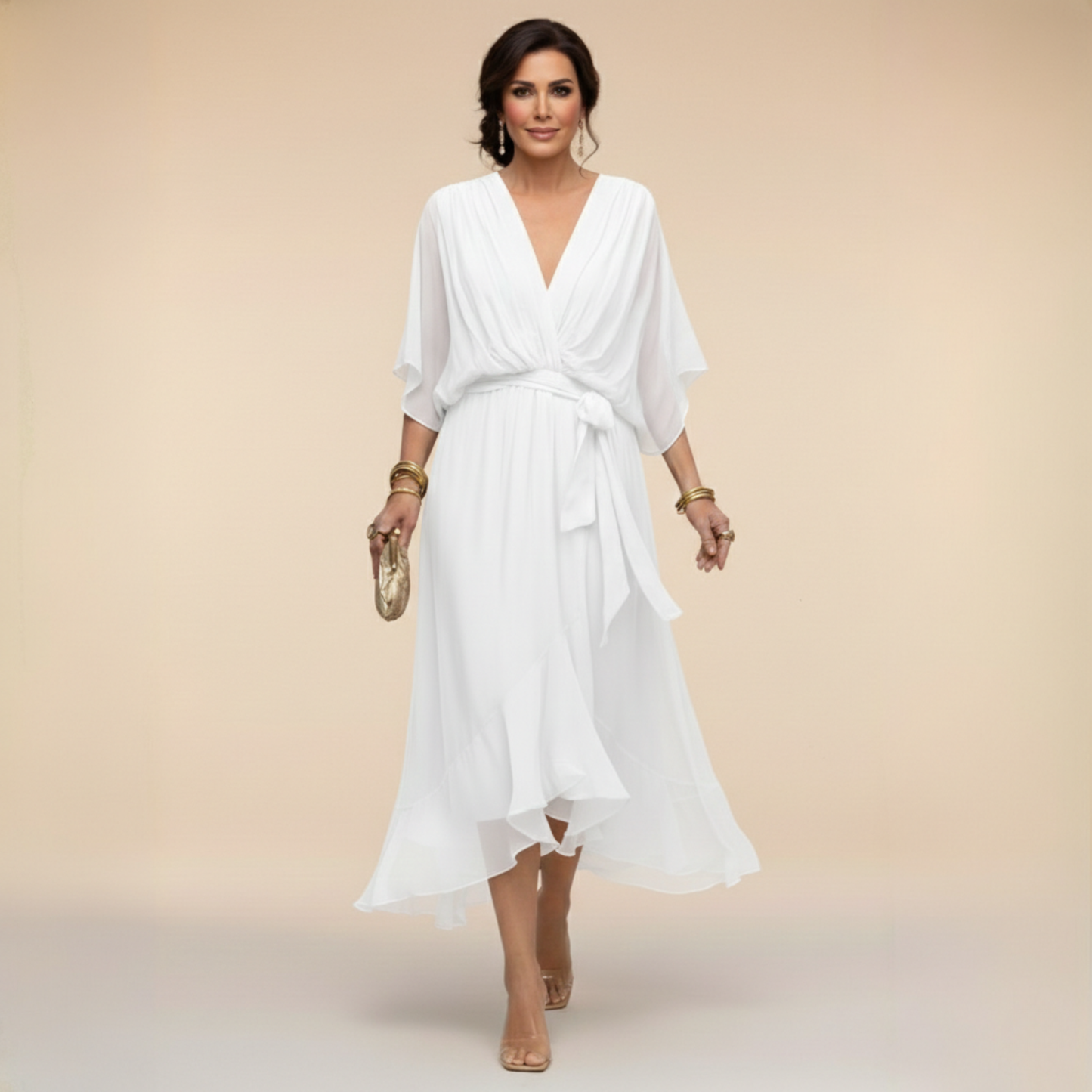Monica Elegant Chiffon Midi Dress