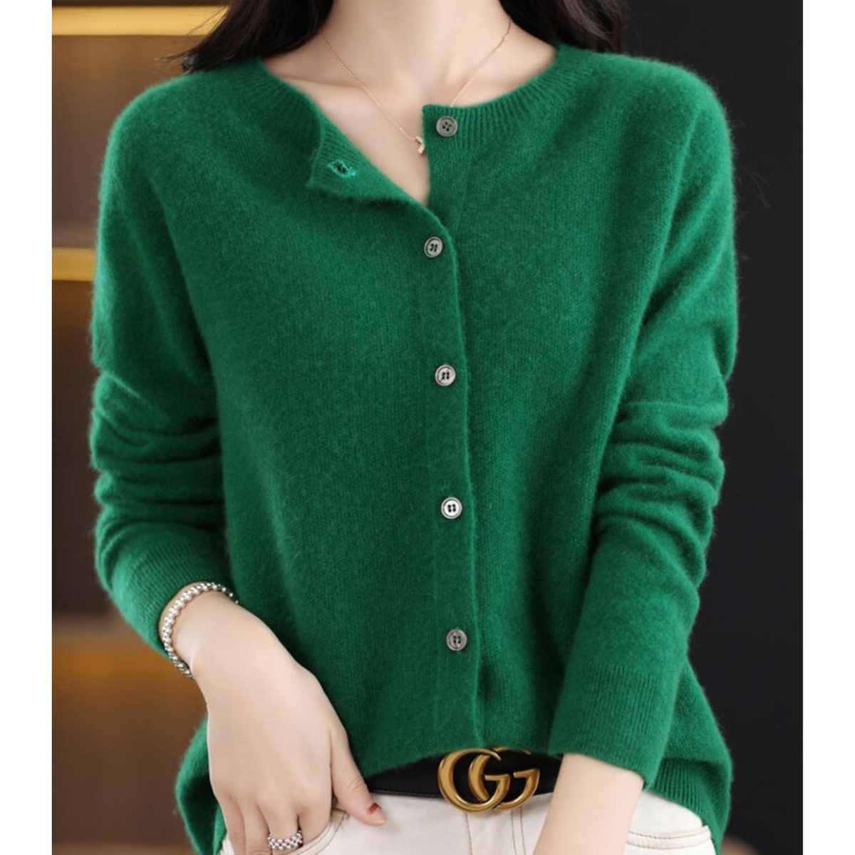 Deliane | Merino Wool & Cashmere Cardigan for Women – Elegant O-Neck Winter Knit