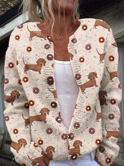 Strickjacke mit Hundemotiv im Vintage-Stil für Damen