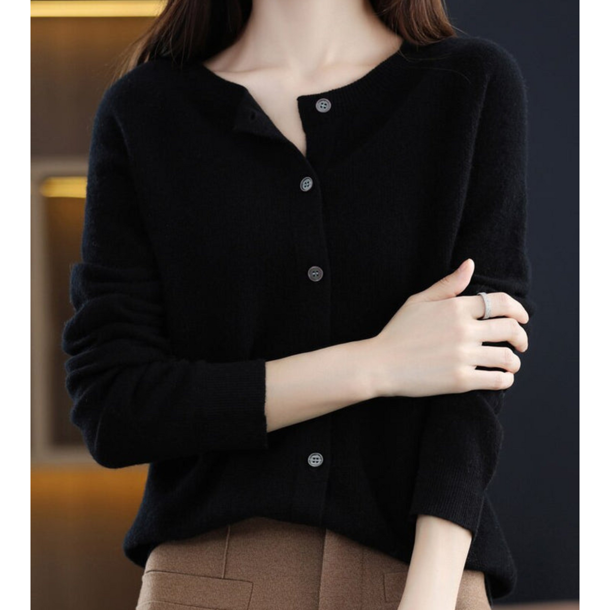 Deliane | Merino Wool & Cashmere Cardigan for Women – Elegant O-Neck Winter Knit