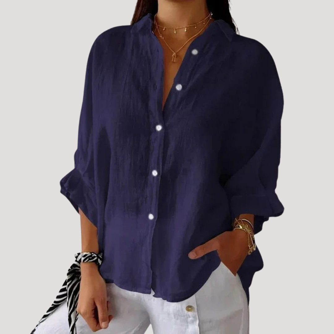 Fluid and Loose Linen Blouse with Long Sleeves