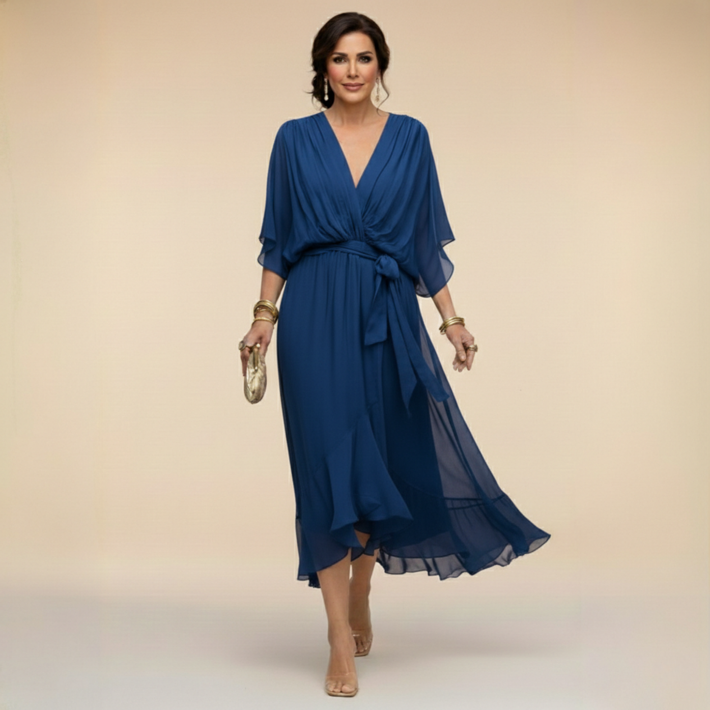 Monica Elegant Chiffon Midi Dress