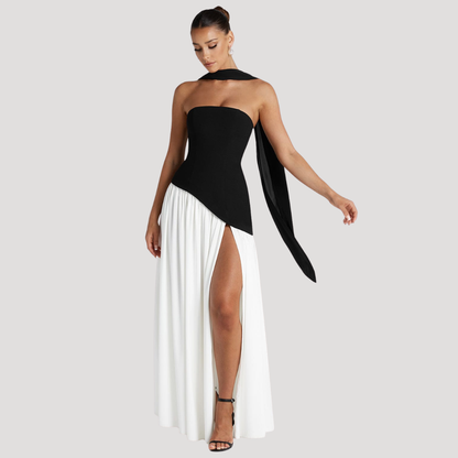 Elegant Pleated Strapless Long Evening Dress