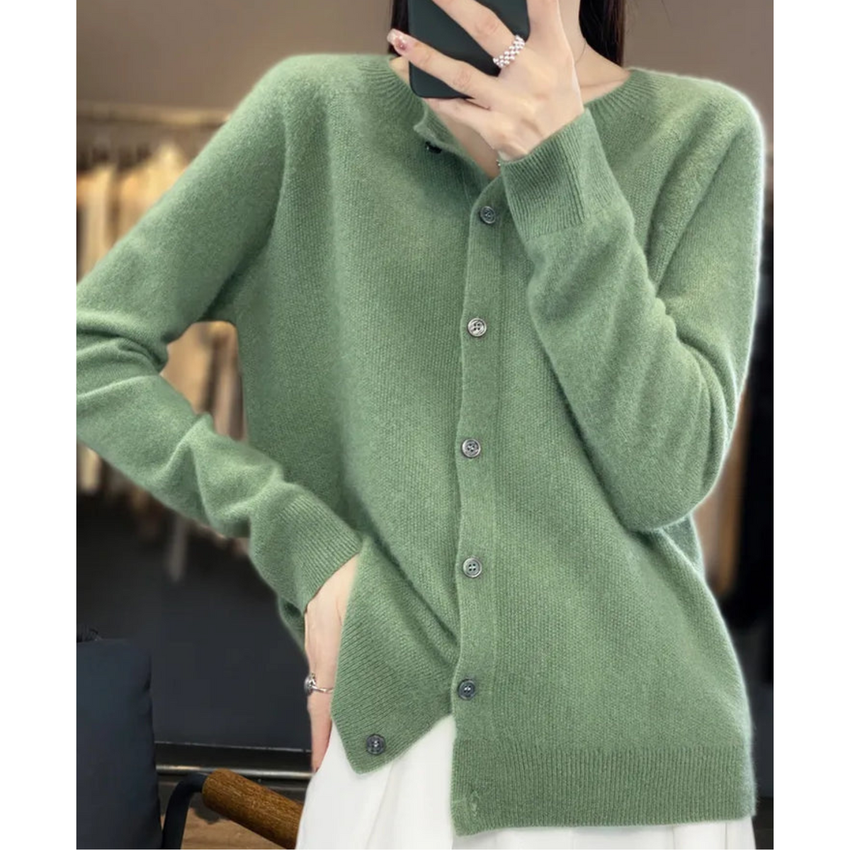Deliane | Merino Wool & Cashmere Cardigan for Women – Elegant O-Neck Winter Knit