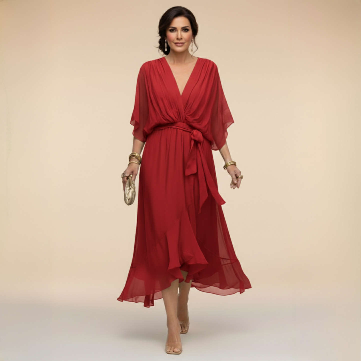 Monica Elegant Chiffon Midi Dress