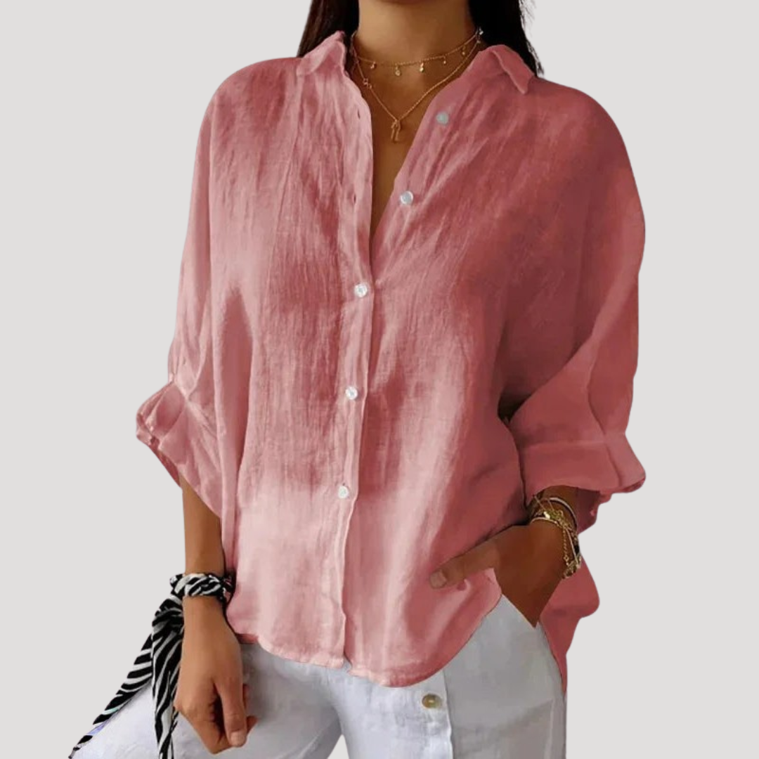 Fluid and Loose Linen Blouse with Long Sleeves