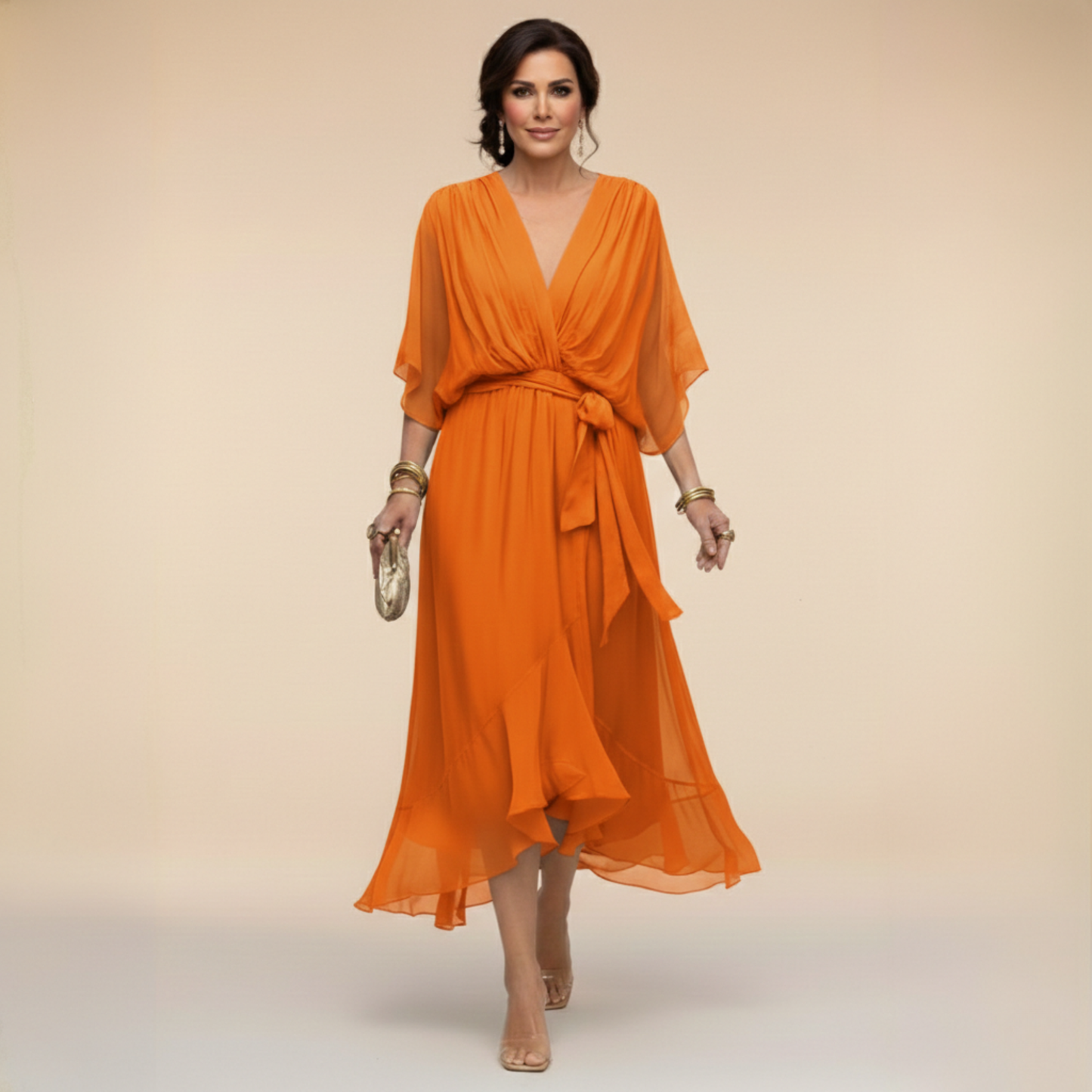 Monica Elegant Chiffon Midi Dress