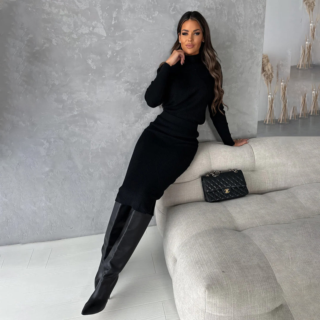 Floriana | Women's Sweater Midi Skirt Set – Fitted Long Sleeve Two-Piece Set