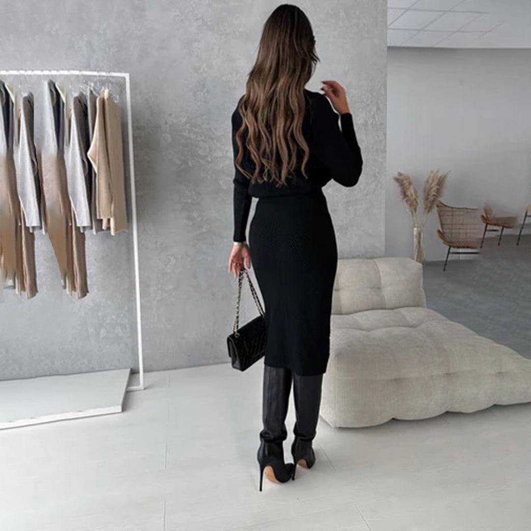 Floriana | Women's Sweater Midi Skirt Set – Fitted Long Sleeve Two-Piece Set