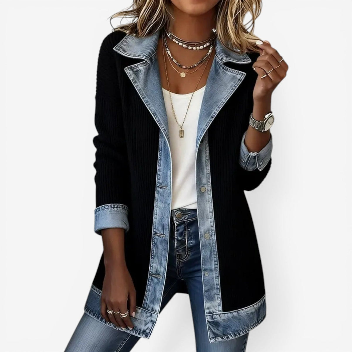 Elana | Elegant Layered Collar Button Jacket