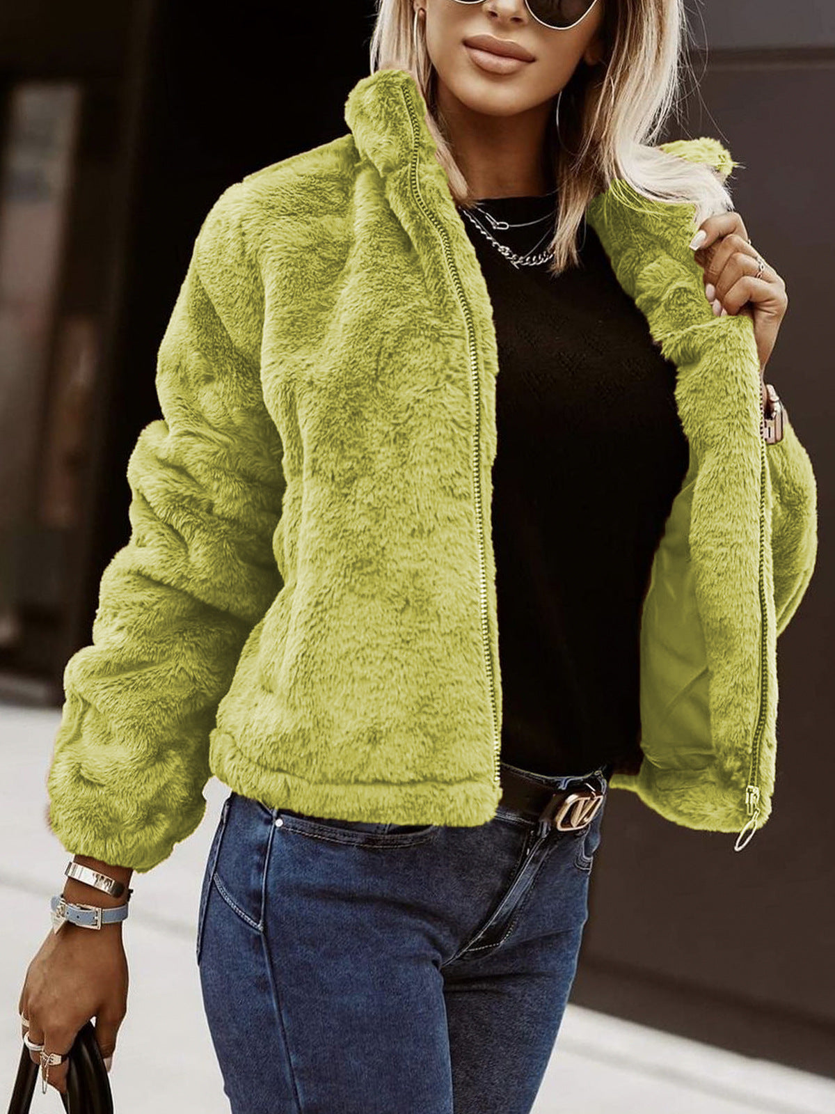 Fiora | Women's Teddy Bomber Jacket – Sherpa Zip Jacket