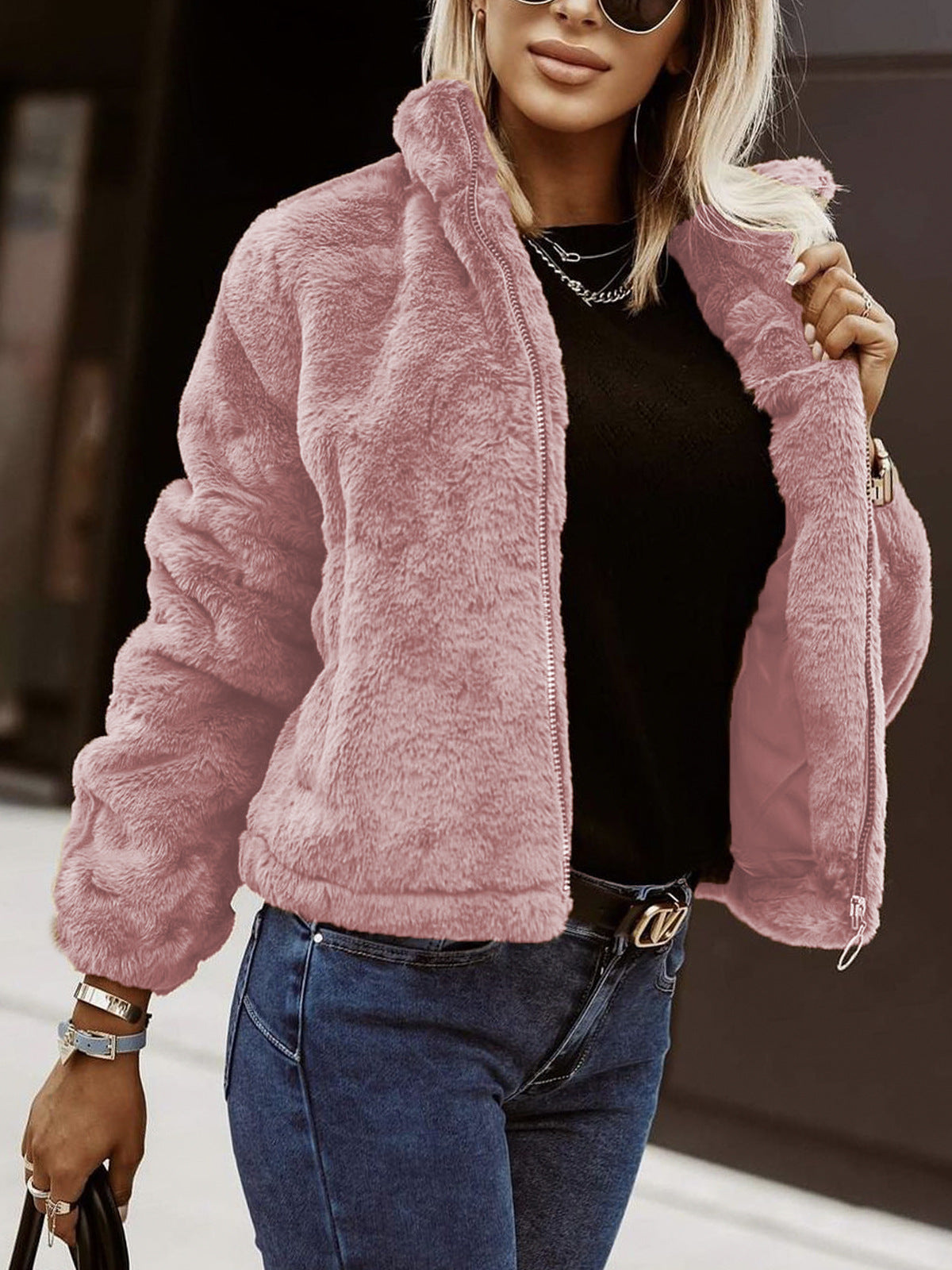 Fiora | Women's Teddy Bomber Jacket – Sherpa Zip Jacket