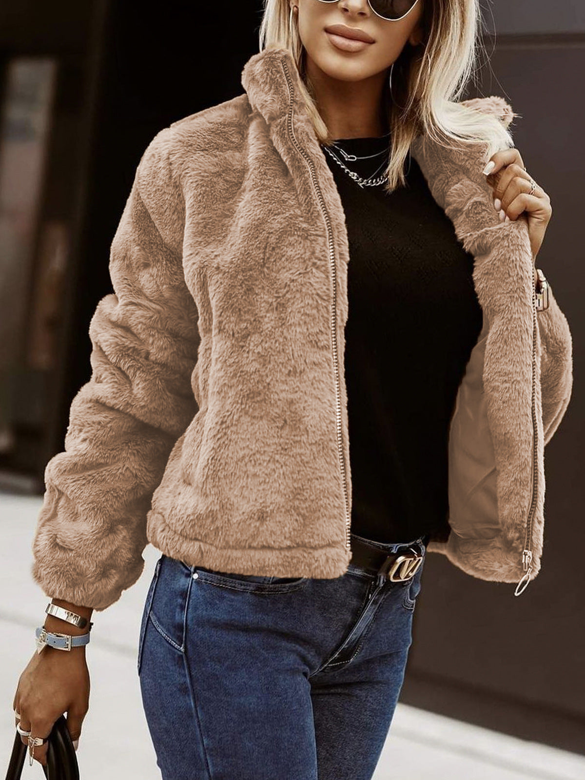 Fiora | Women's Teddy Bomber Jacket – Sherpa Zip Jacket
