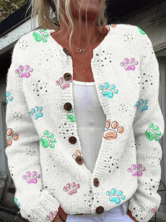 Strickjacke mit Pfotenabdruck im Vintage-Stil für Damen