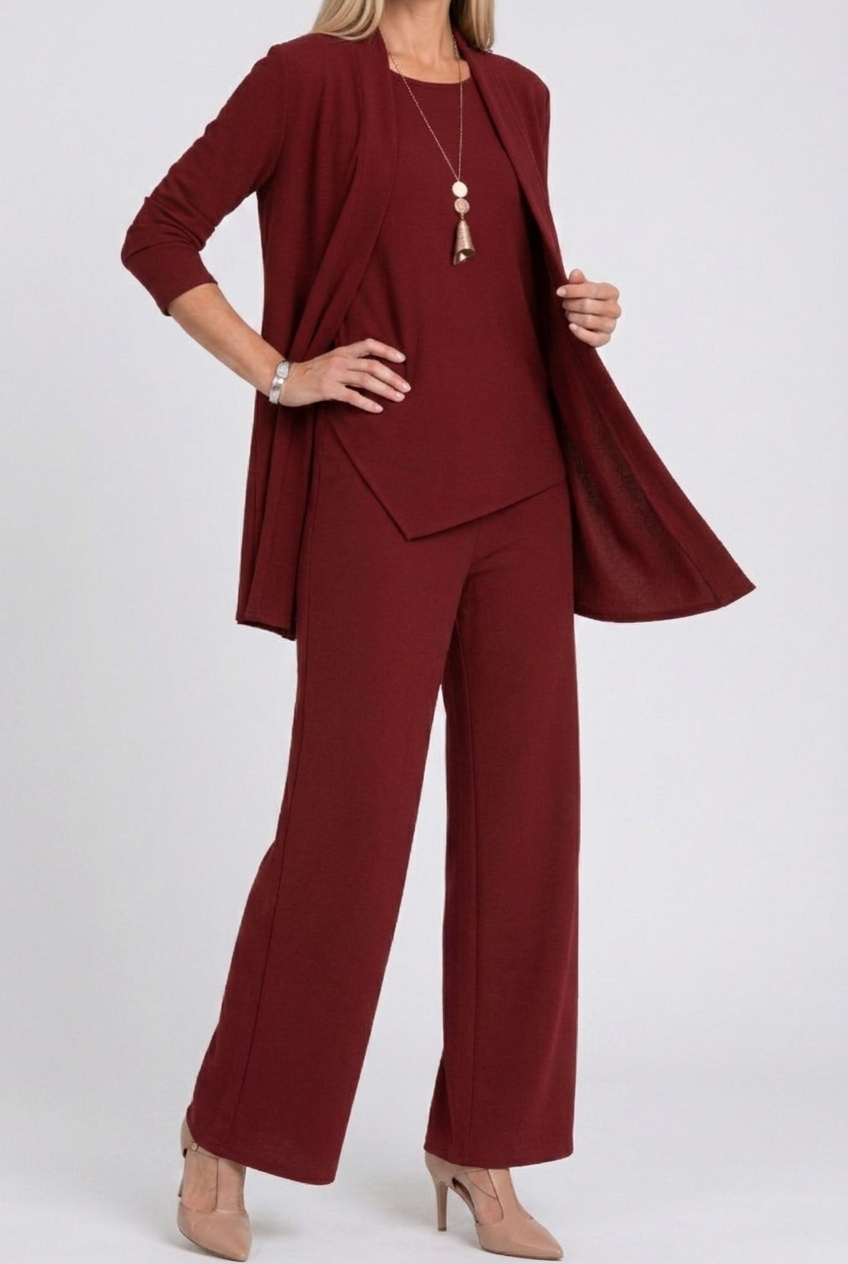 Irisa | Three Piece Coordinated Set Cardigan Top and Trousers for Women