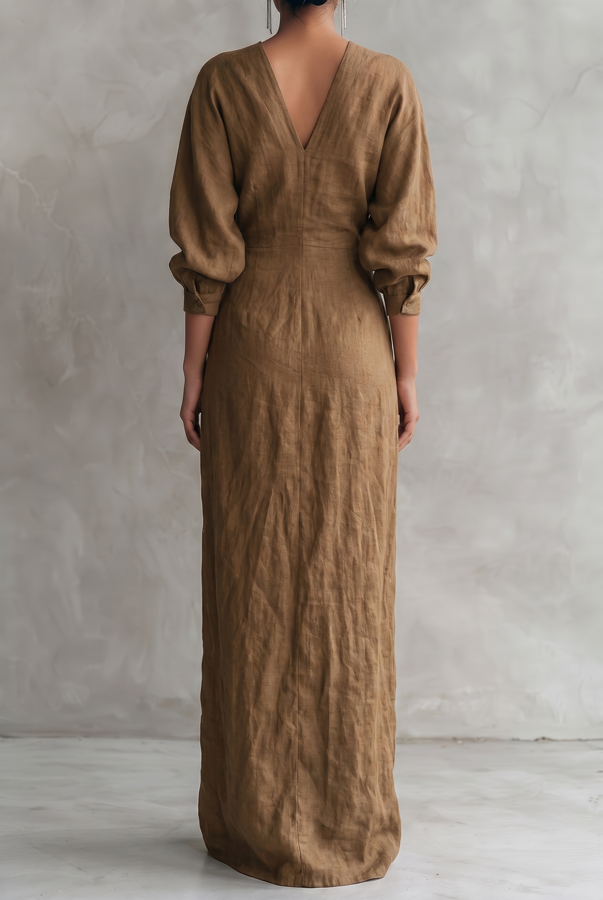 Dorothy | Linen Blend V-Neck Maxi Dress in Pink, Brown and Black