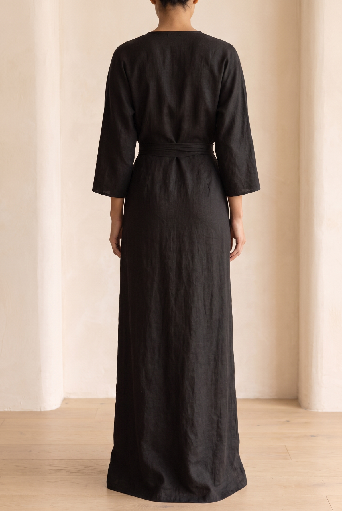 Dorothy | Linen Blend V-Neck Maxi Dress in Pink, Brown and Black