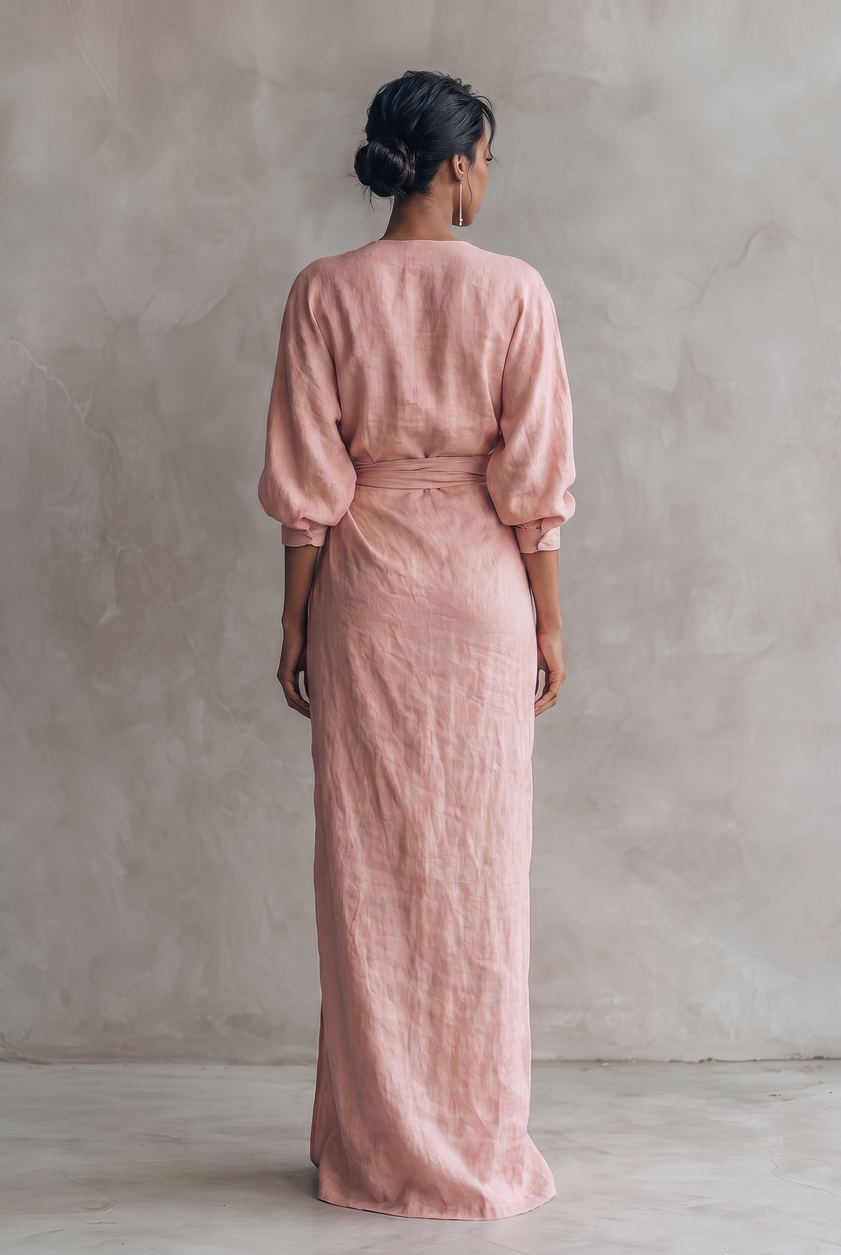 Dorothy | Linen Blend V-Neck Maxi Dress in Pink, Brown and Black