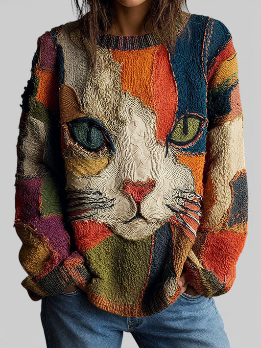 Sawyer Artistic Cat Patchwork Sweater